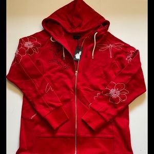 Kite Club Red Zip Up Sweatshirt Embroidered M